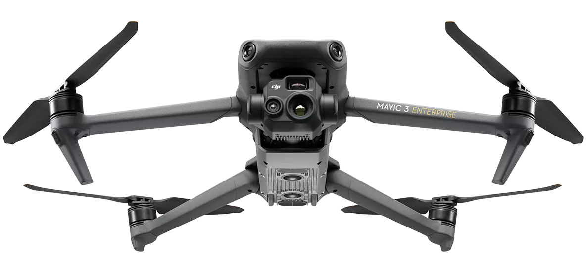 DJI Mavic 3T de frente, con la cámara térmica junto al gran angular